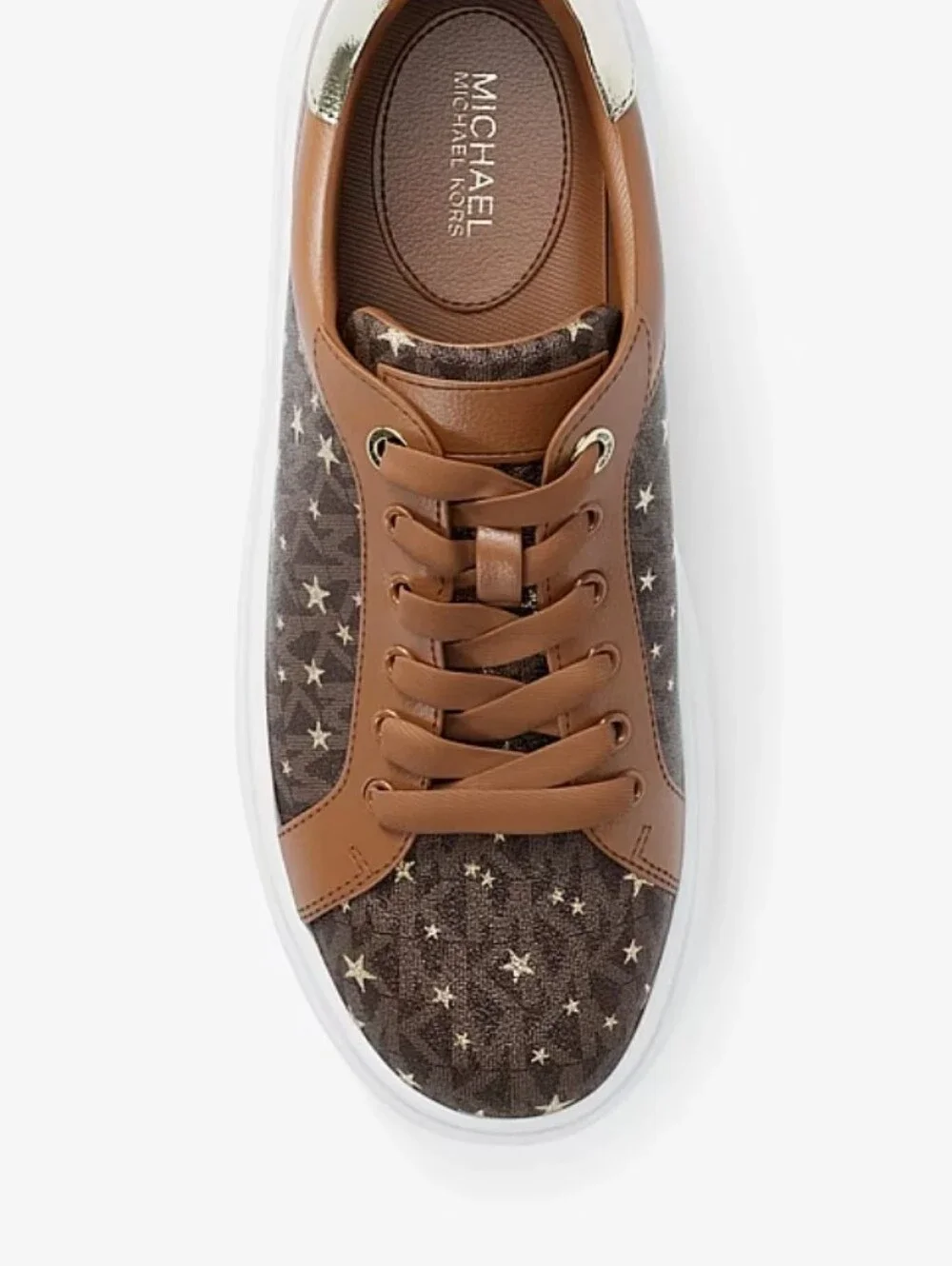 Michael Kors Romey Printed Signature Logo Sneaker in brown Stars Print Size 7.5